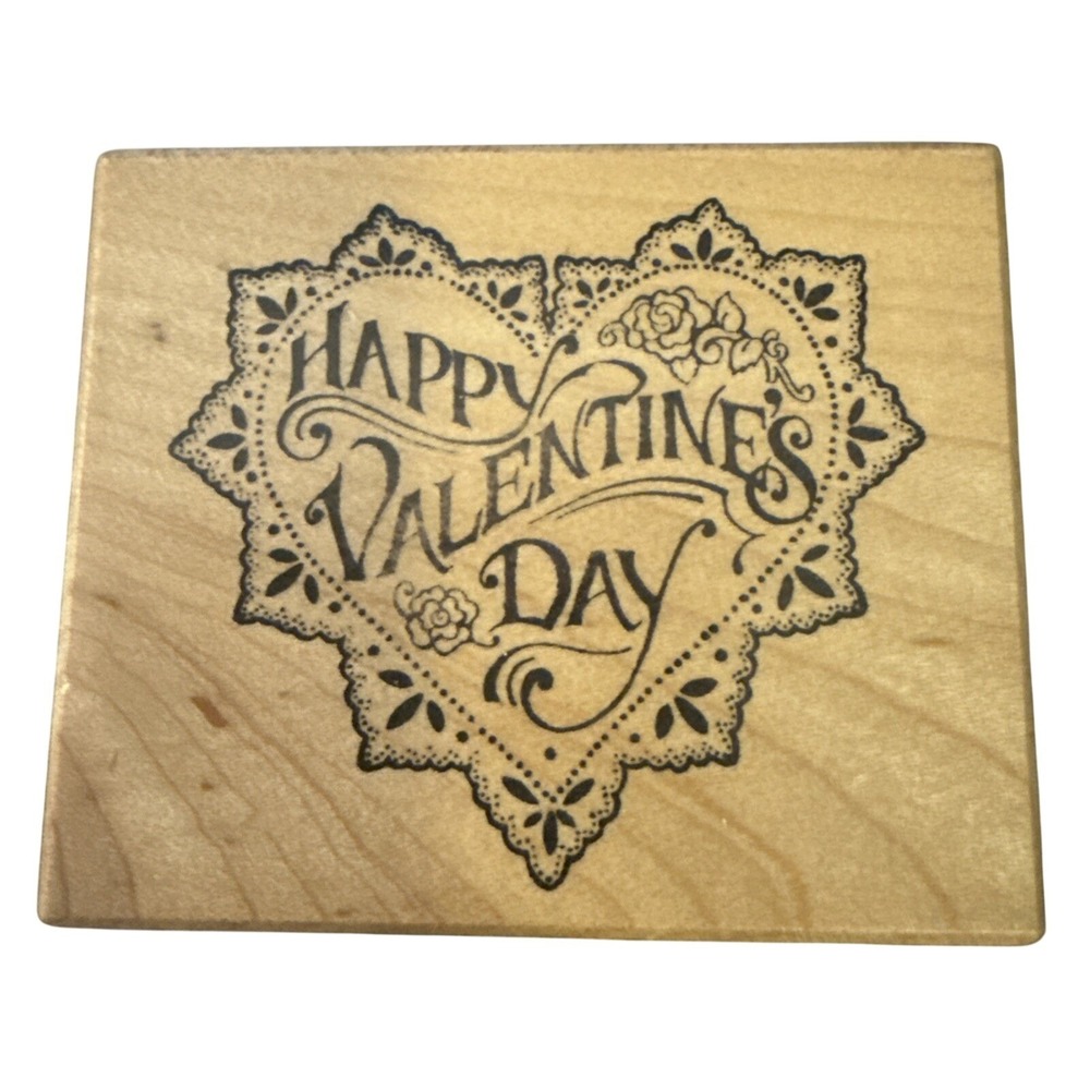 PSX Happy Valentines Day with Doily Vintage Rubber Stamp E-358